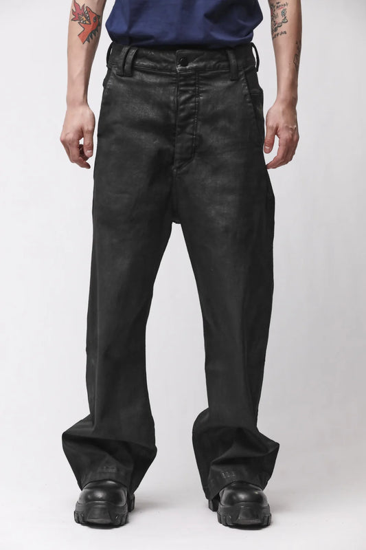 BLACK COATED WIDE LEG DENIM PANTS MT 108