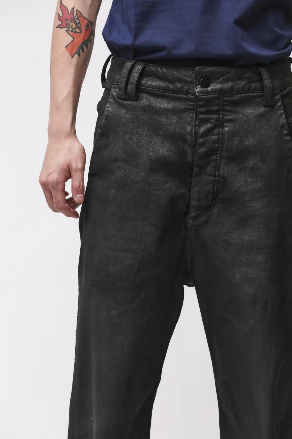 BLACK COATED WIDE LEG DENIM PANTS MT 108