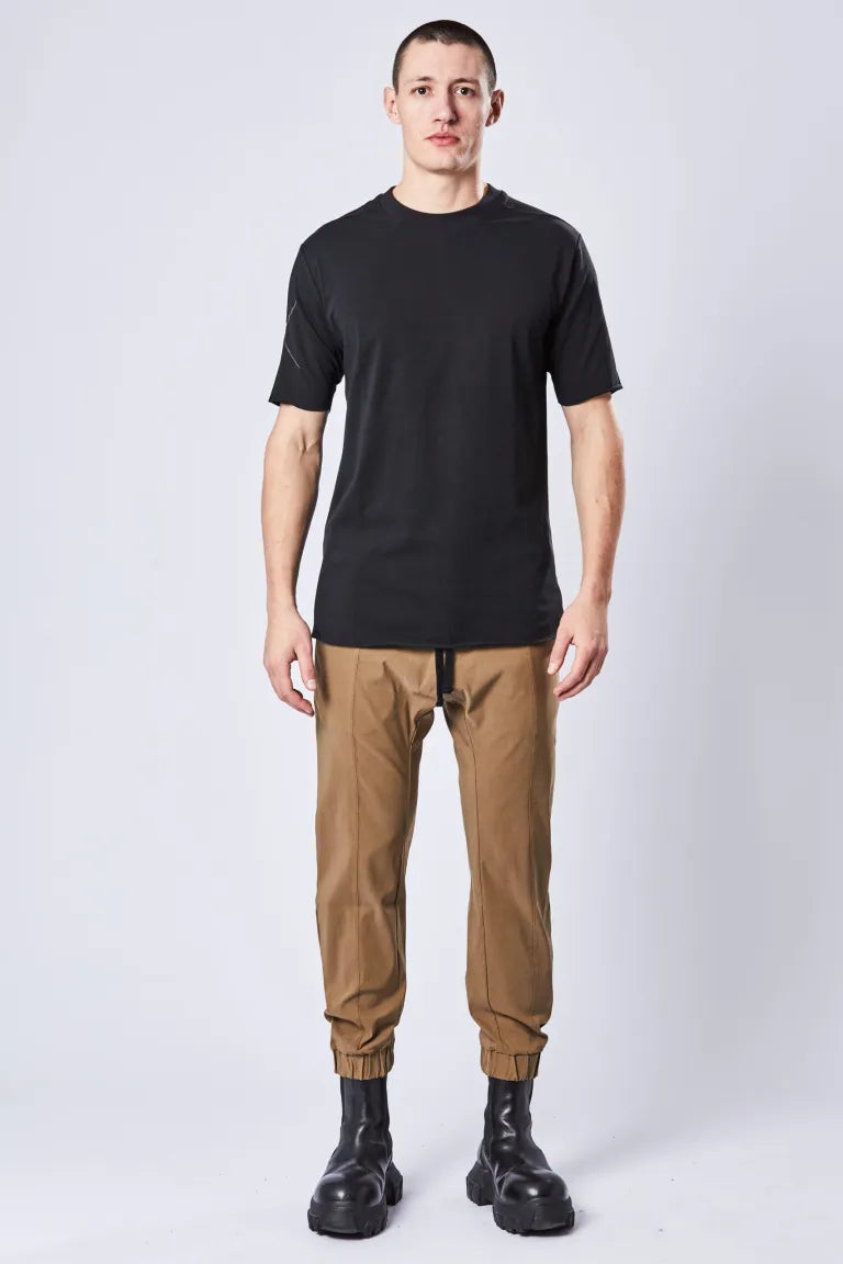 Black Short Sleeve Raw Cut Contrast Stitch T-shirt MTS 745