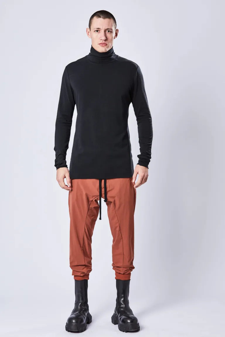 Black Long Sleeve Contrast-stitch  High Neck T-shirt MTS 753
