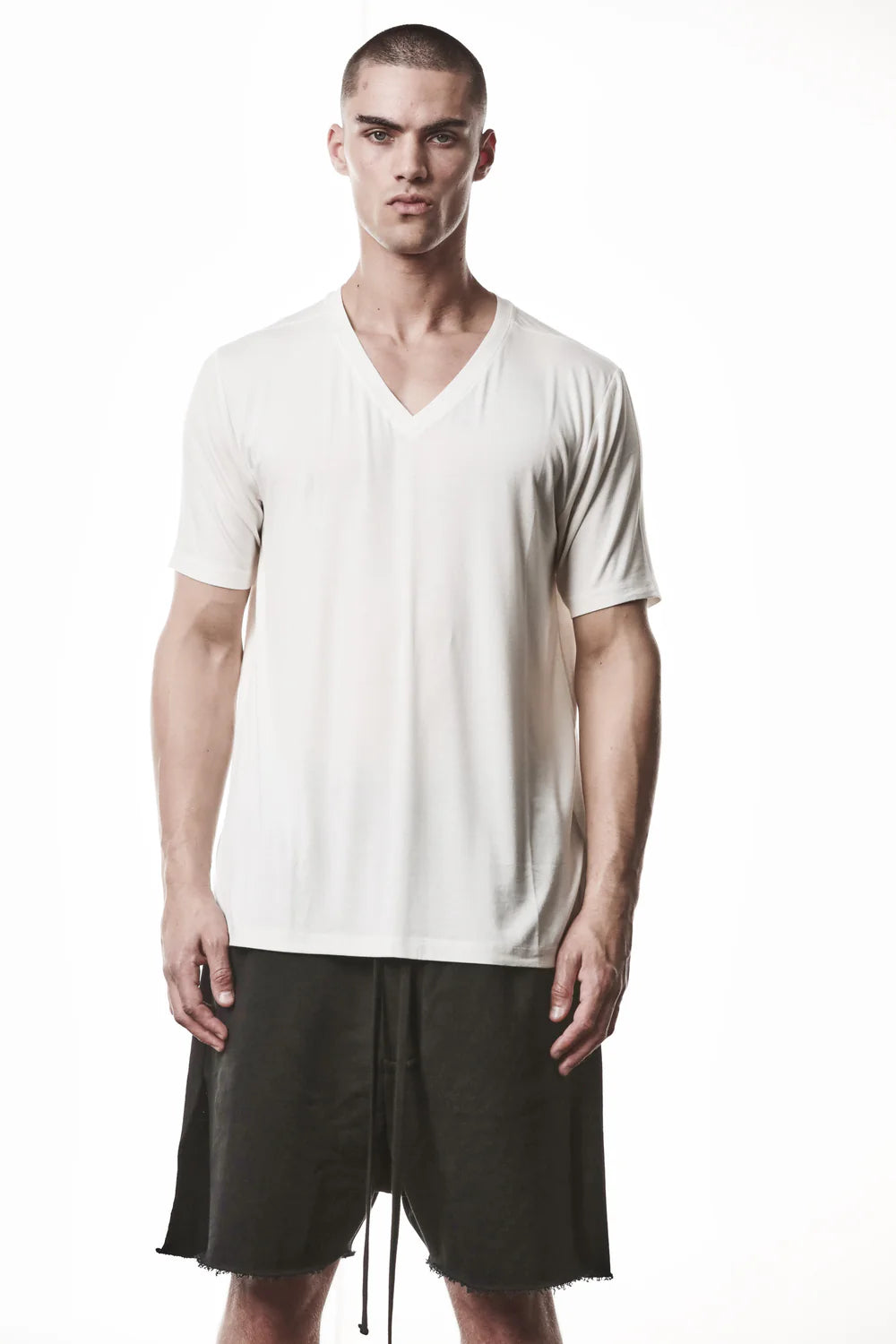 Off White V-neck Modal Silk T-shirt MTS 945