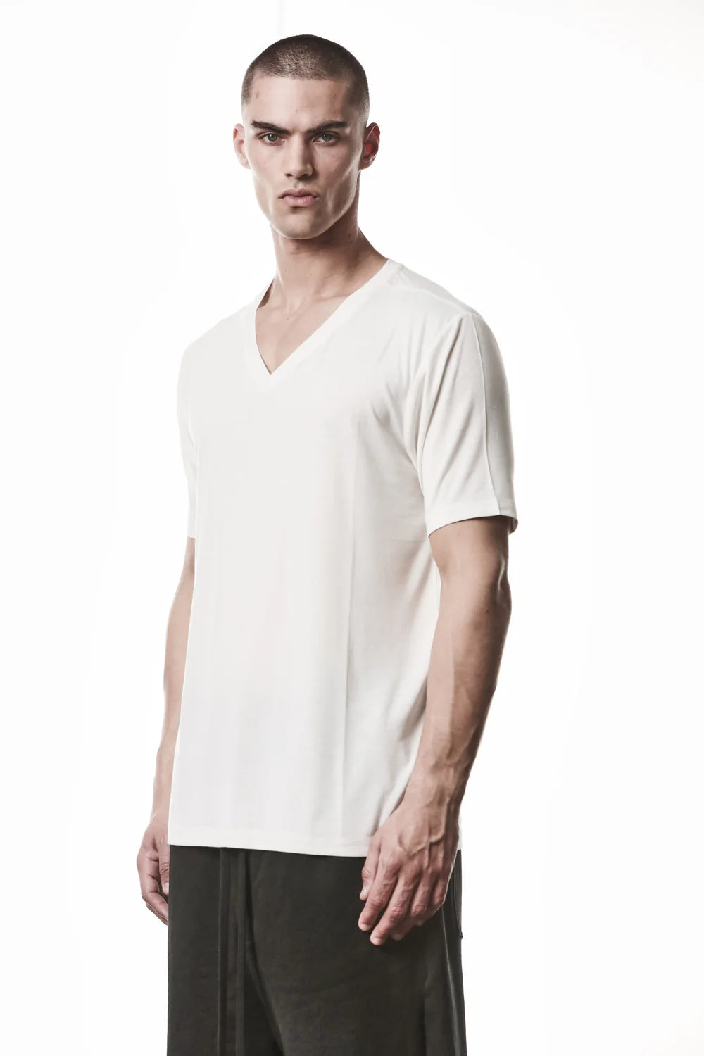 Off White V-neck Modal Silk T-shirt MTS 945