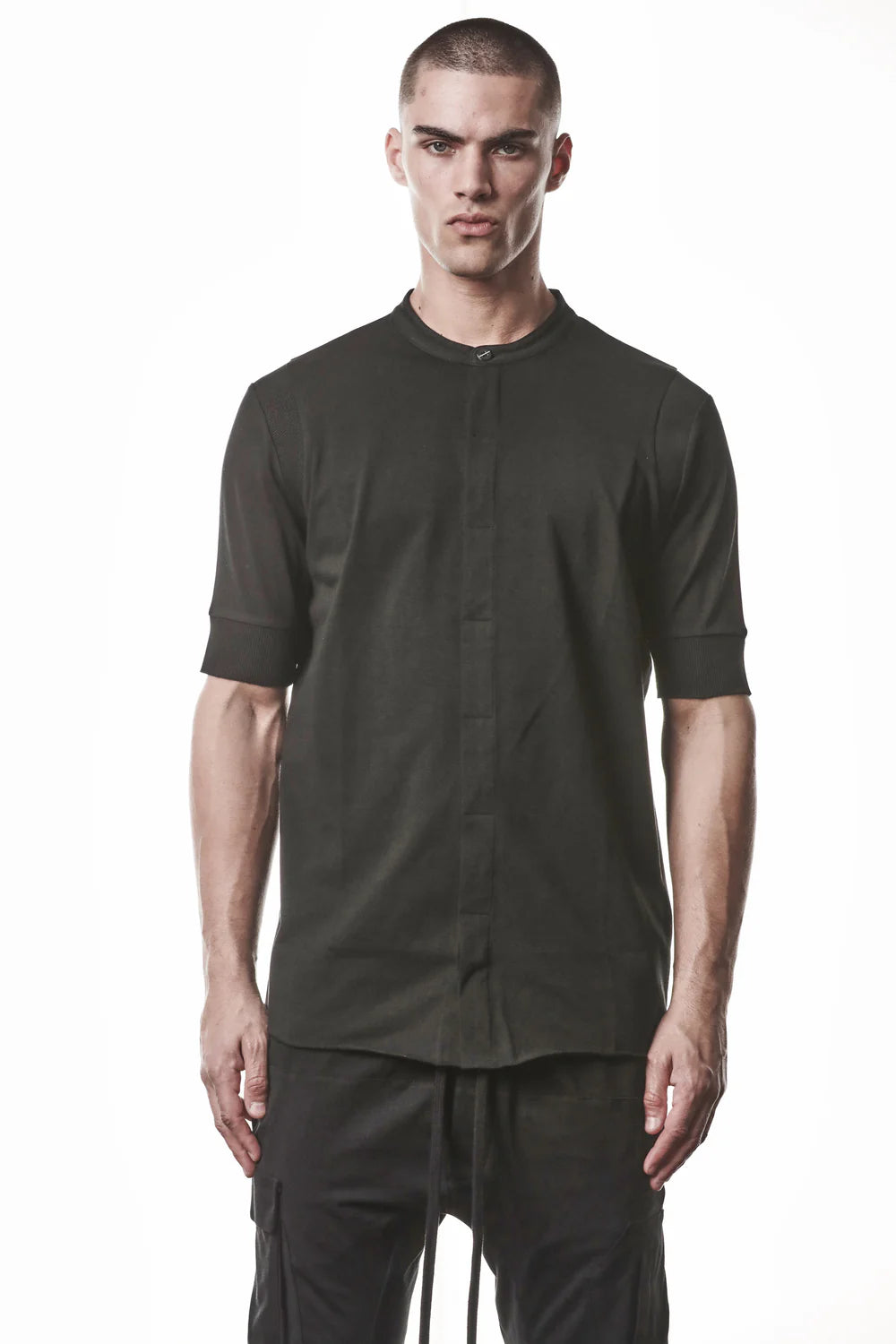 Black Stand-up Collar Cotton Jersey Short Sleeve T-Shirt MTS 951