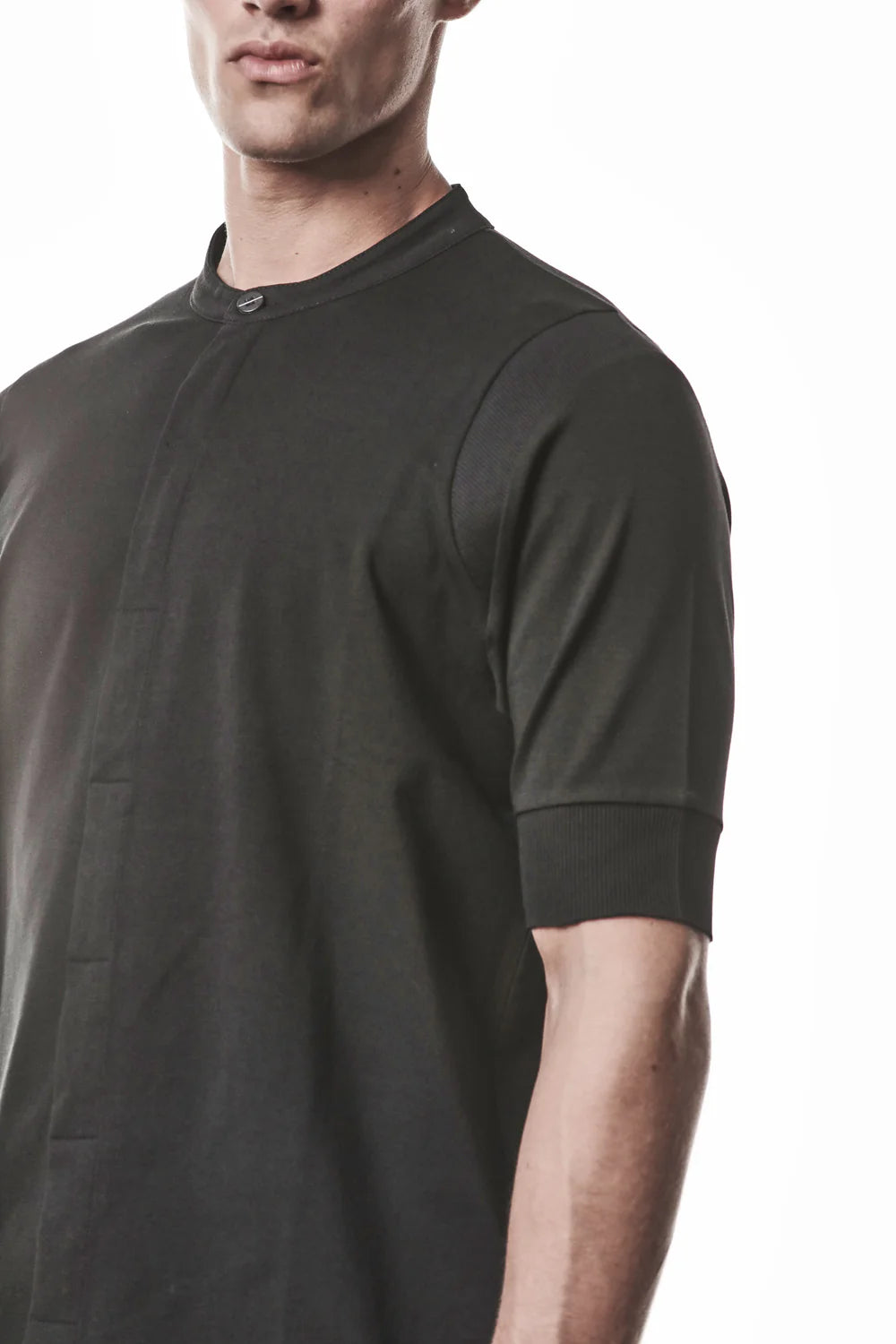 Black Stand-up Collar Cotton Jersey Short Sleeve T-Shirt MTS 951