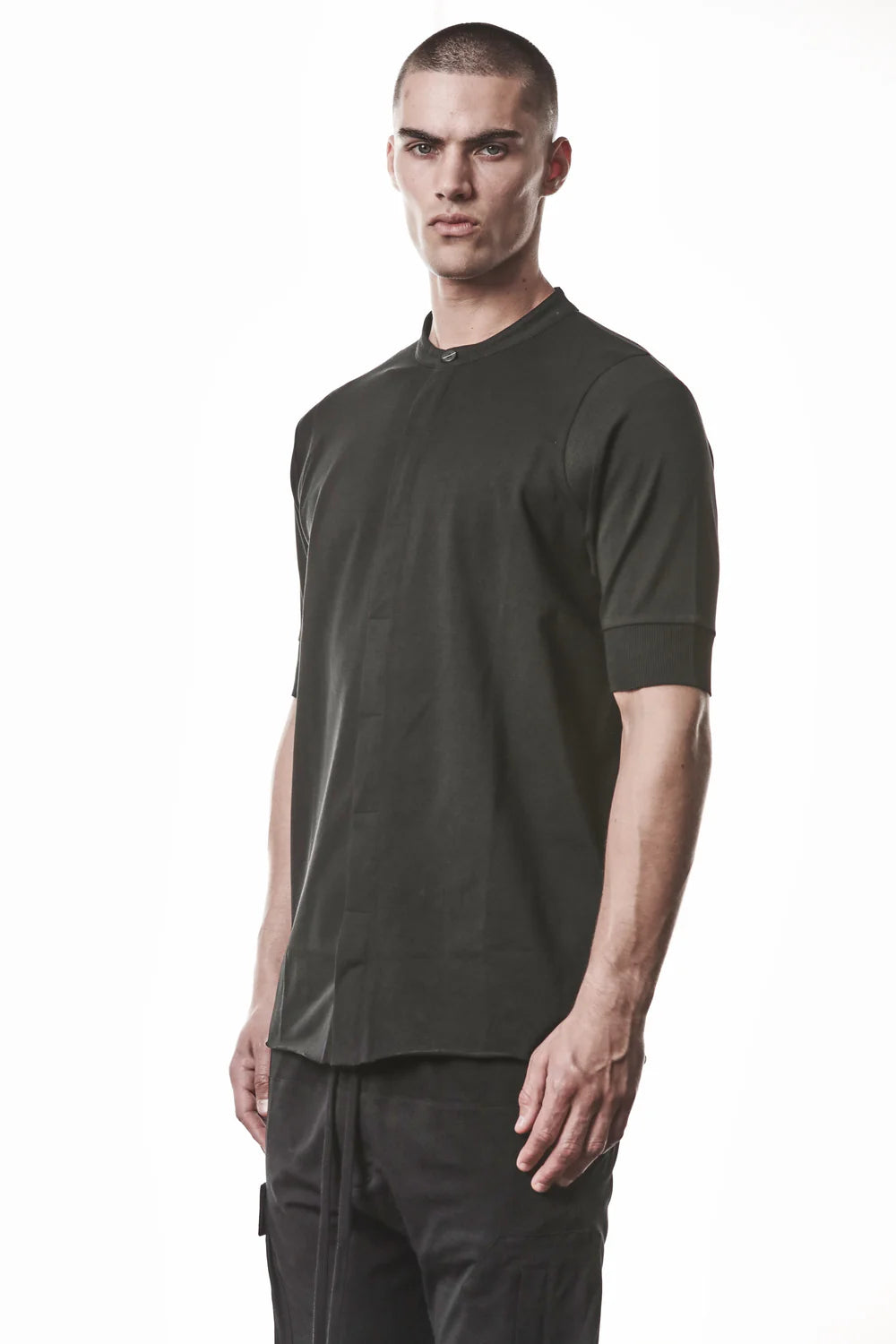 Black Stand-up Collar Cotton Jersey Short Sleeve T-Shirt MTS 951