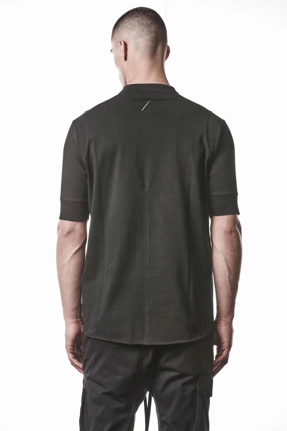 Black Stand-up Collar Cotton Jersey Short Sleeve T-Shirt MTS 951