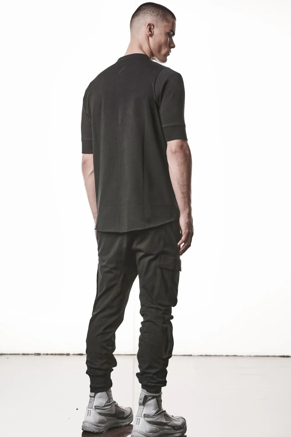 Black Stand-up Collar Cotton Jersey Short Sleeve T-Shirt MTS 951