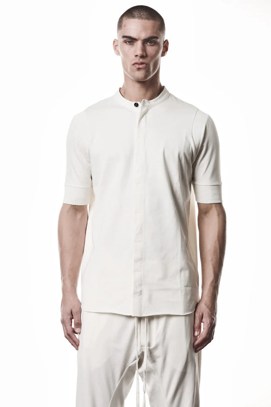 Cream Stand-up Collar Cotton Jersey Short Sleeve T-Shirt MTS 951