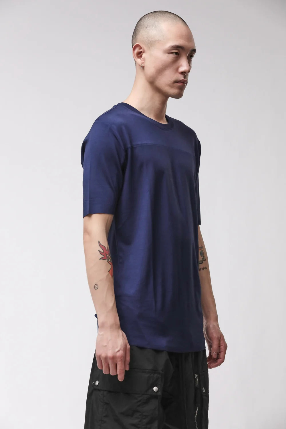 ECLIPSE BLUE VISCOSE RAW EDGE T-SHIRT MTS 973