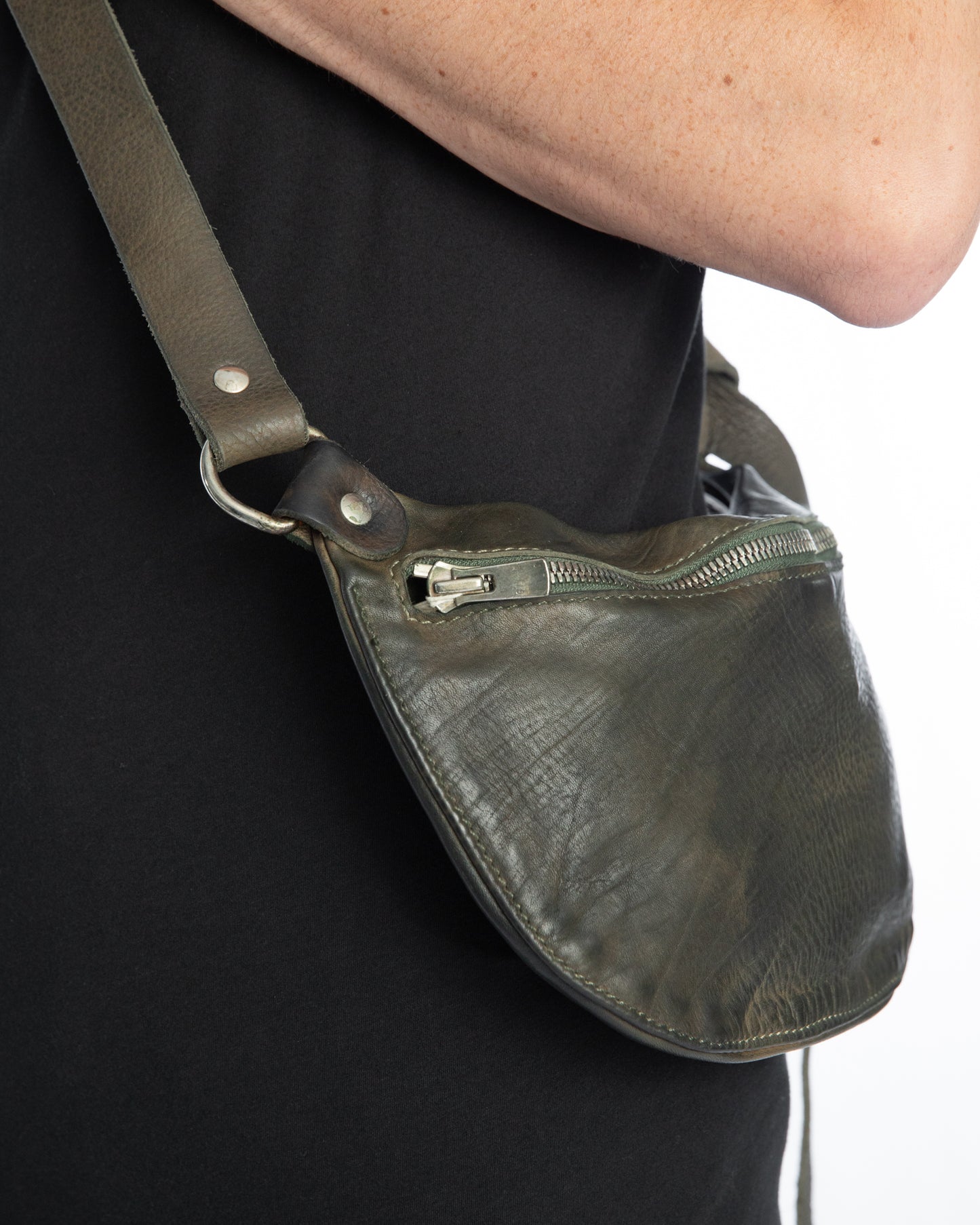 Military Green Soft Horse Leather Small Belt Bag Q100