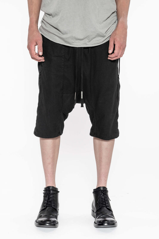 Black Object Dyed Cotton Transformable Drop Crotch  Shorts P28.3