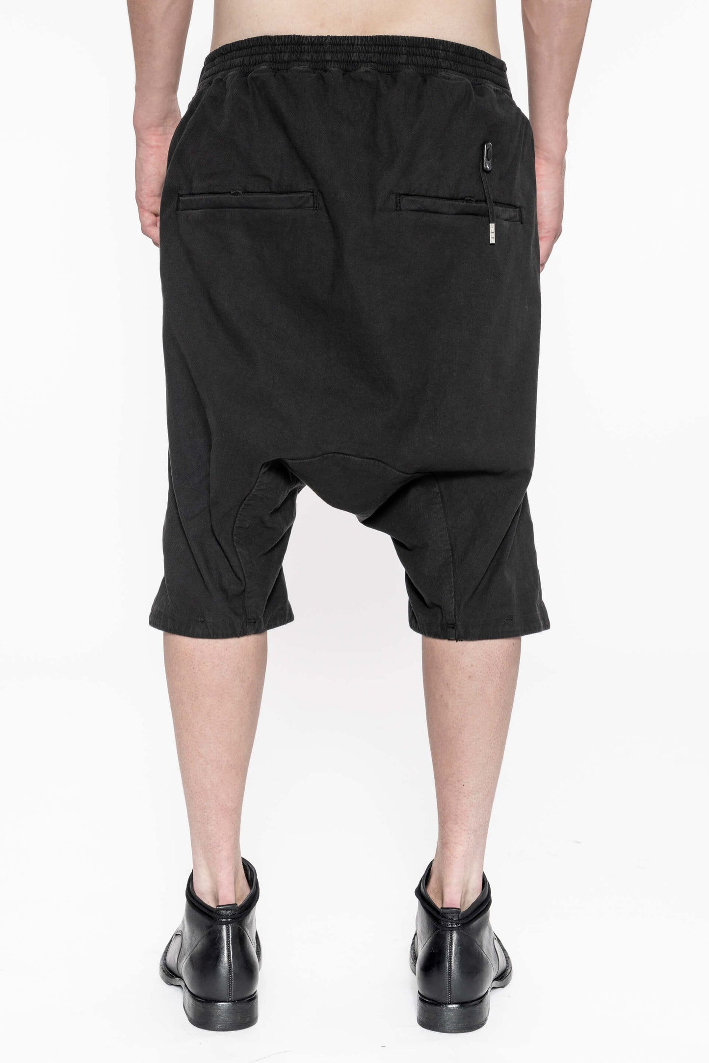 Black Object Dyed Cotton Transformable Drop Crotch  Shorts P28.3