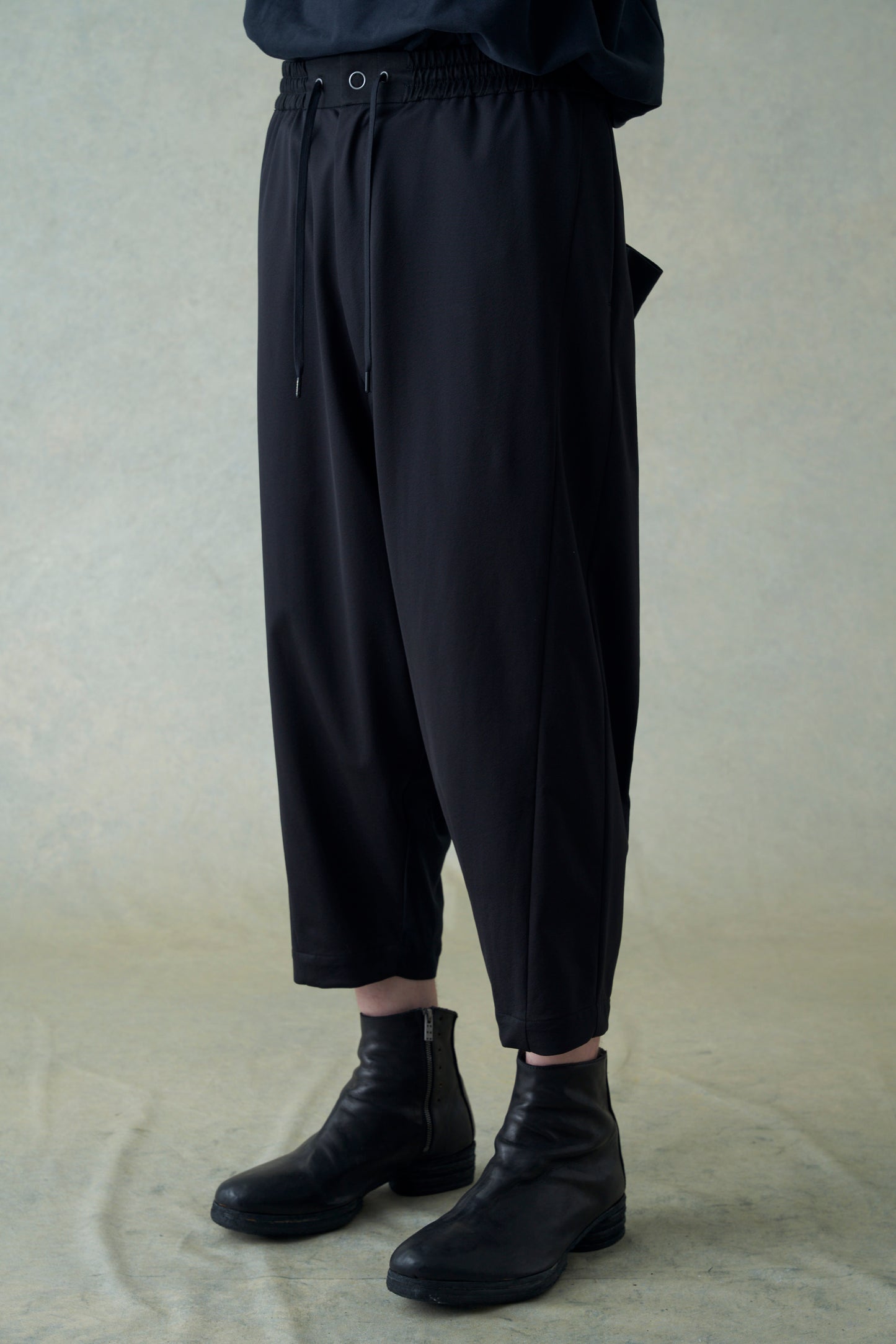 Black Water Repellent Polyester Relaxed Cropped Pants