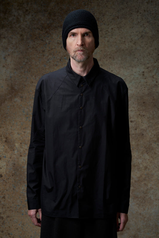 Black Suvin Cotton Snap Button Collared Shirt