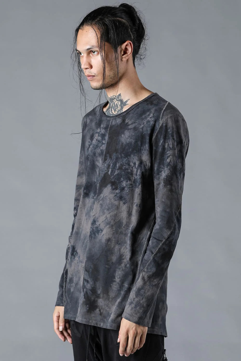 Clay Blue Uneven Dyed Soft Cotton Jersey Long Sleeve T-Shirt