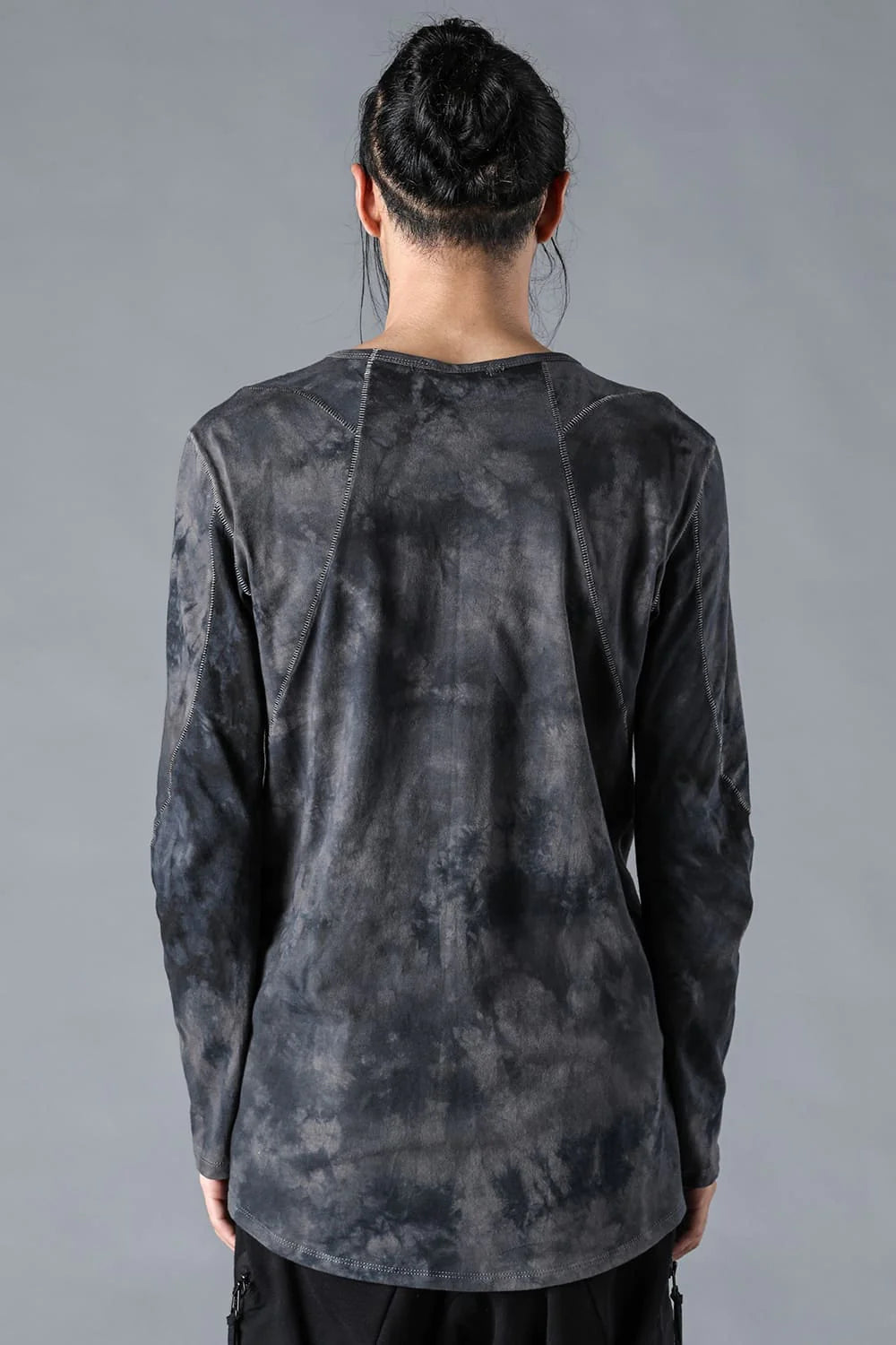 Clay Blue Uneven Dyed Soft Cotton Jersey Long Sleeve T-Shirt