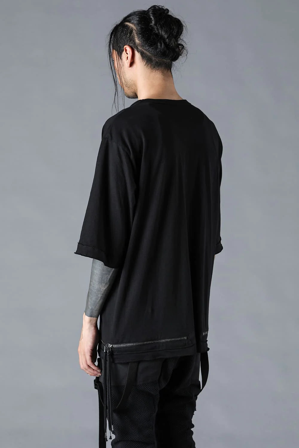 Black Soft Cotton Jersey Zip-Open T-Shirt