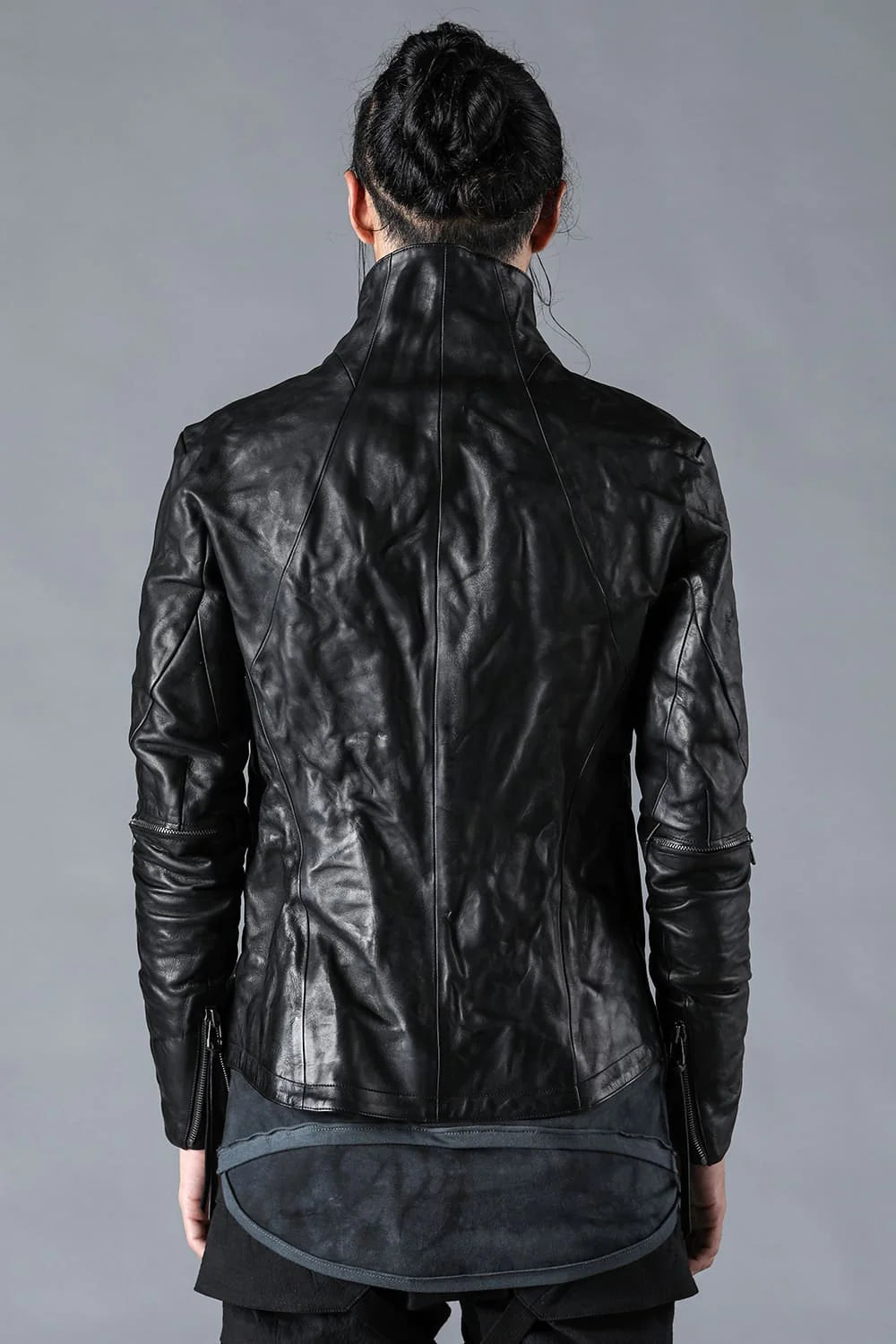 Black Front Double Zipper Horse Leather Jacket