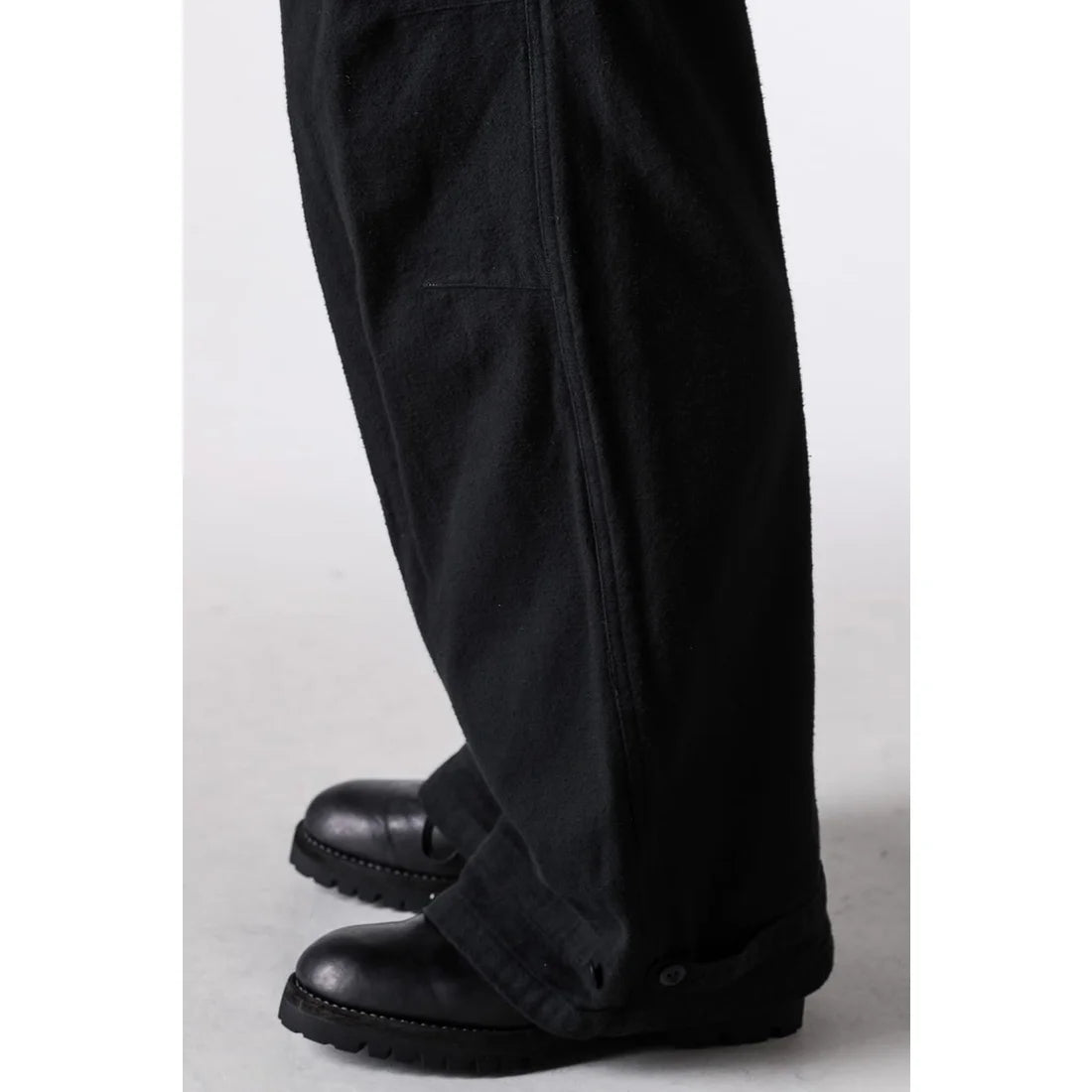 Black Brushed Cotton Twill Wide Leg Trousers