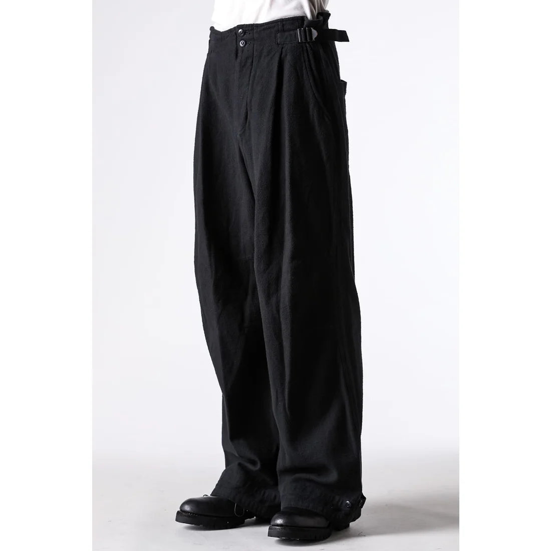 Black Brushed Cotton Twill Wide Leg Trousers