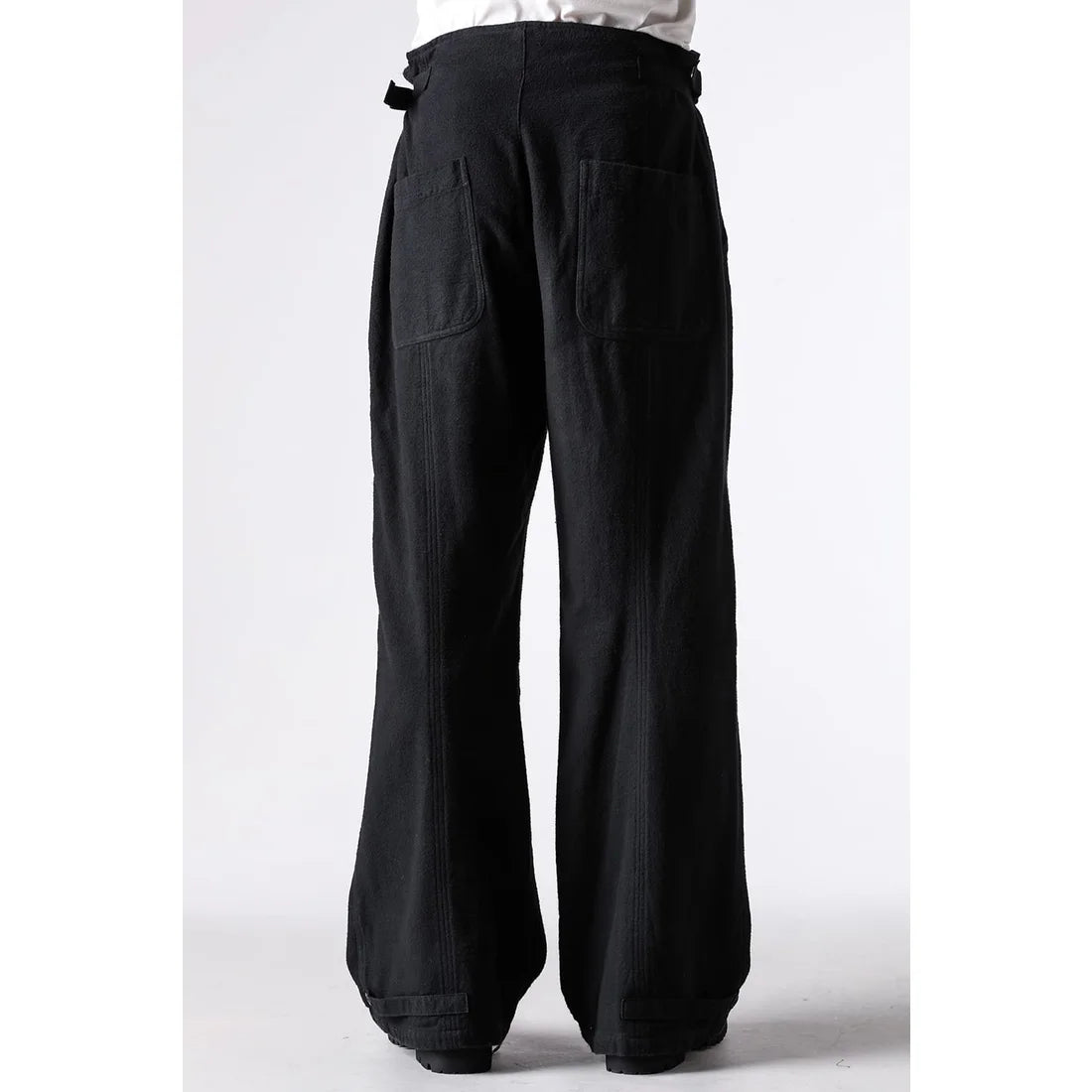 Black Brushed Cotton Twill Wide Leg Trousers