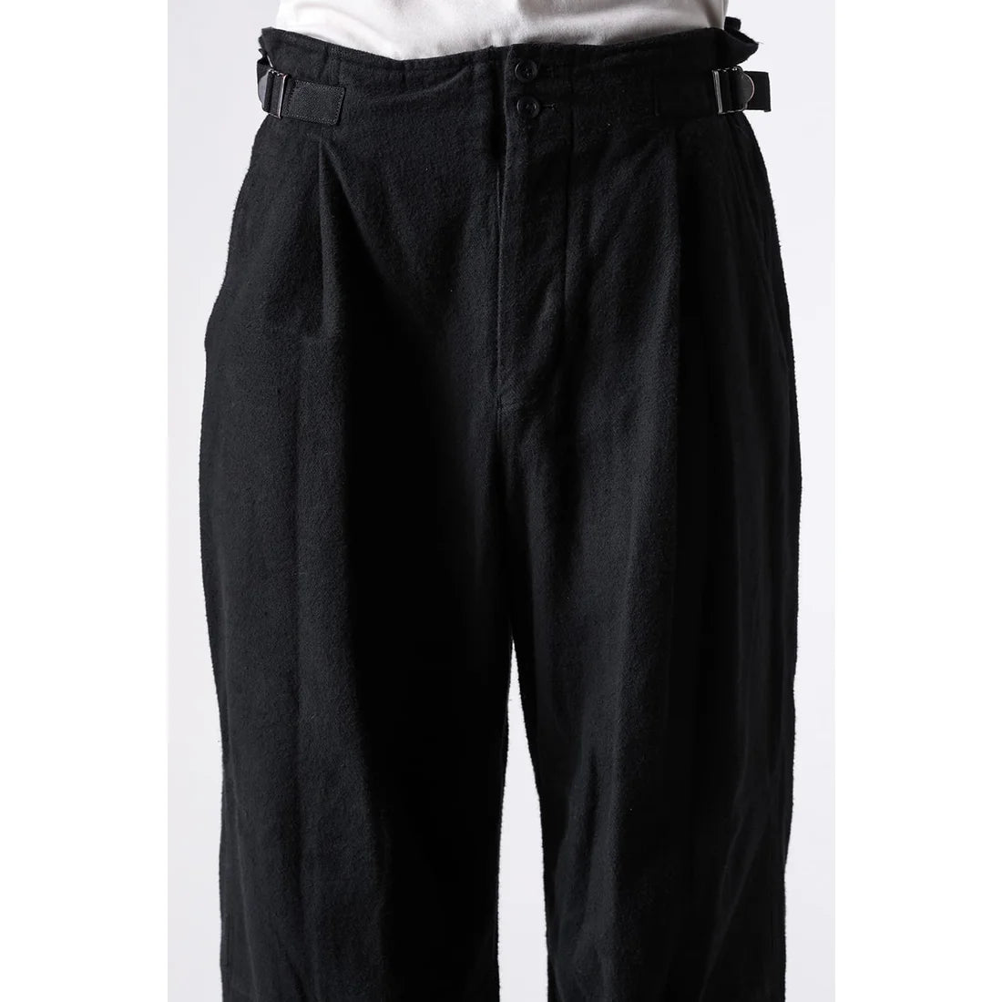 Black Brushed Cotton Twill Wide Leg Trousers