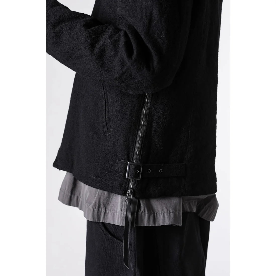 Grey Linen Wool Military Zip-Up Collar Jacket