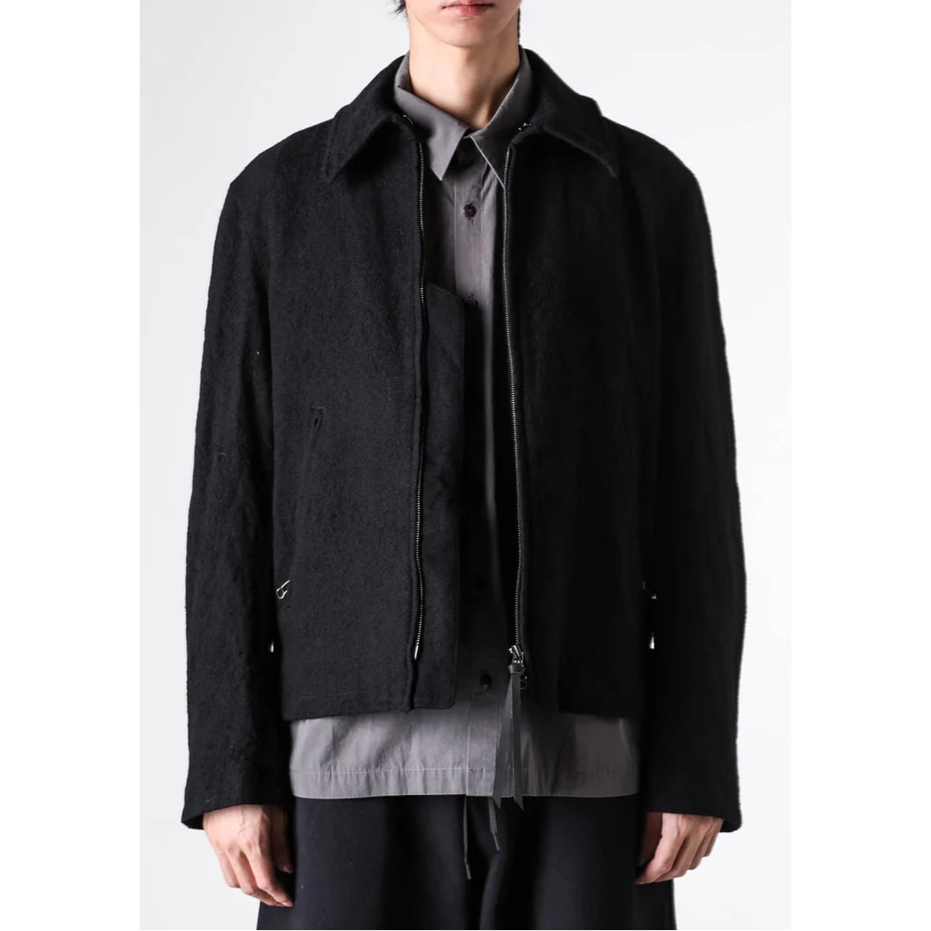 Grey Linen Wool Military Zip-Up Collar Jacket