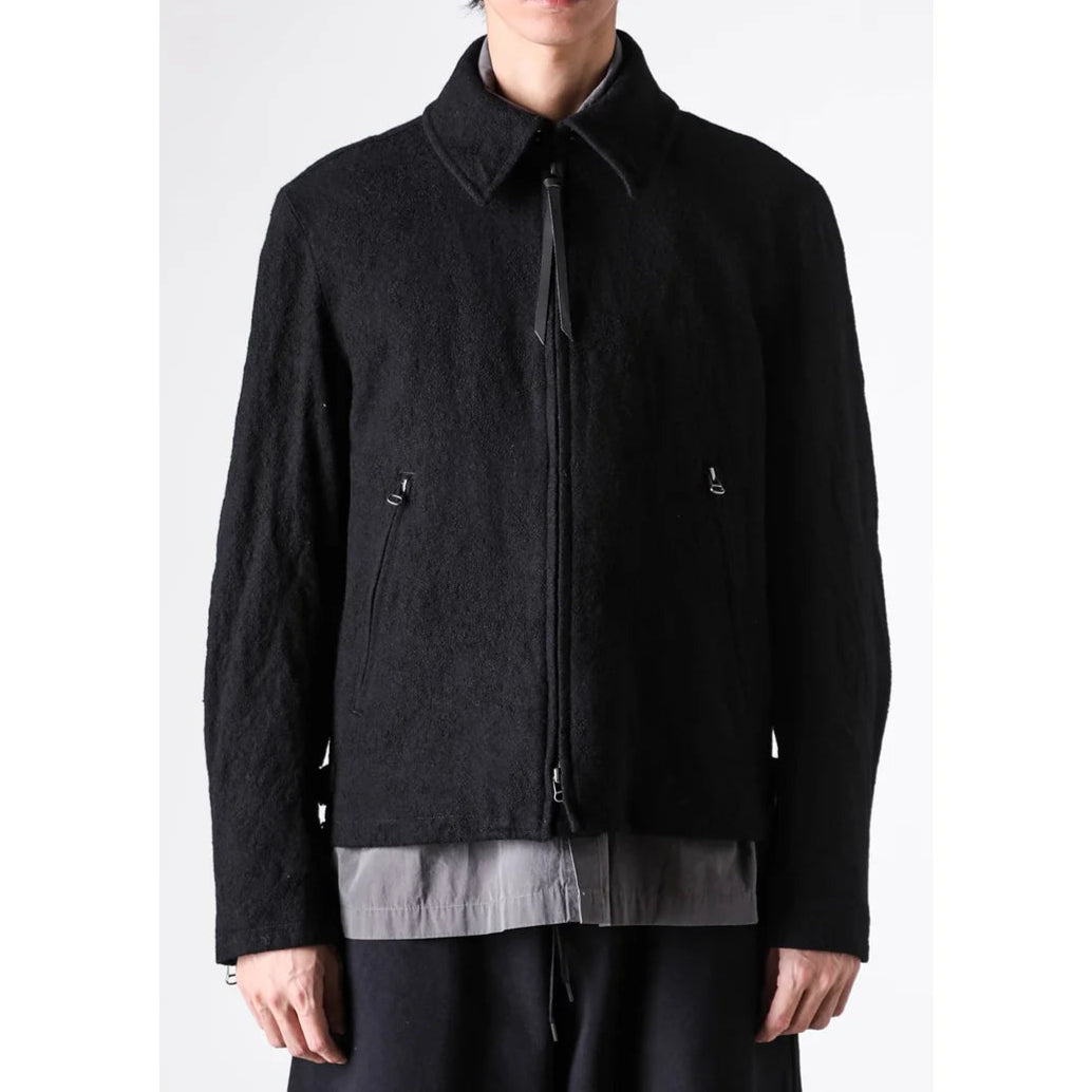 Grey Linen Wool Military Zip-Up Collar Jacket