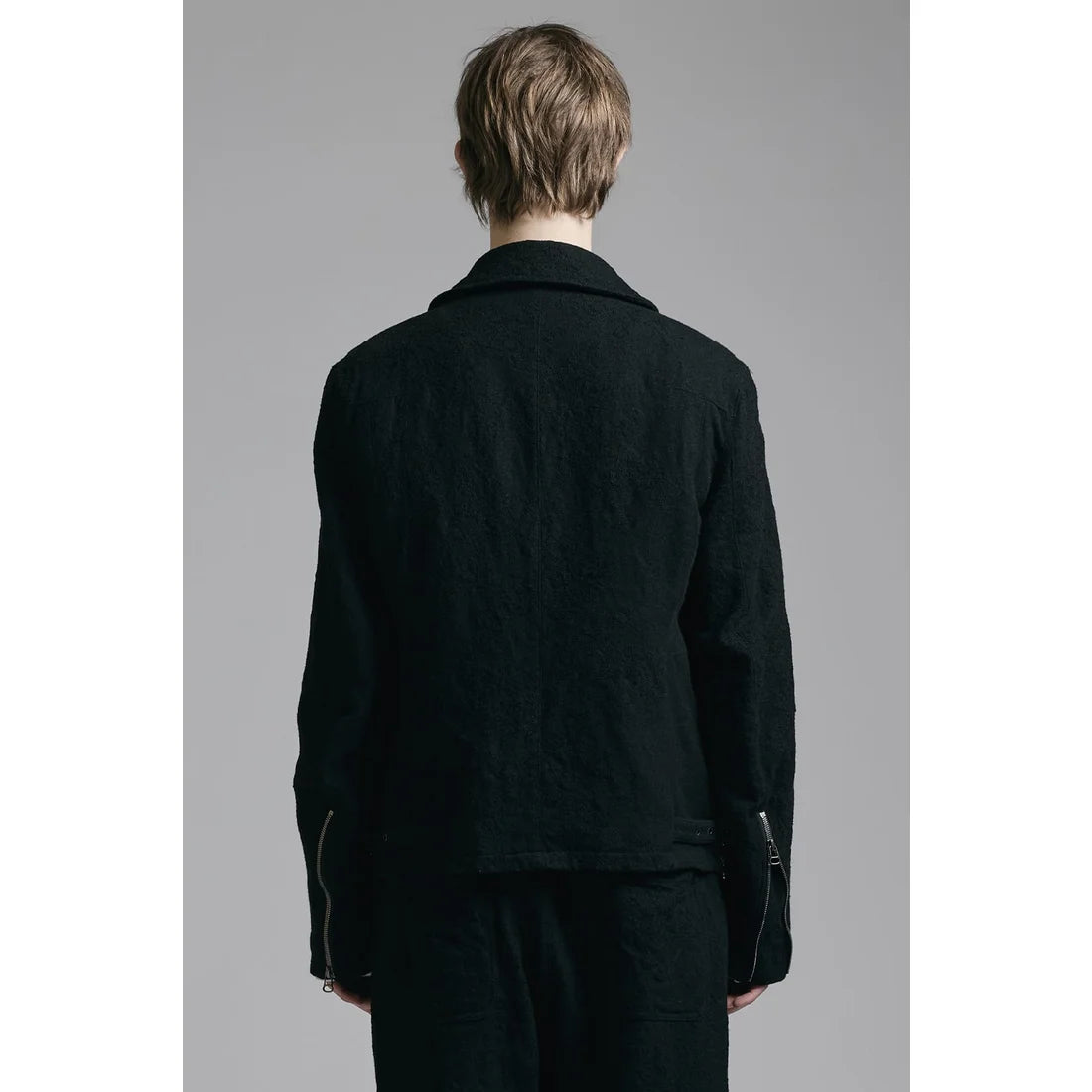 Grey Linen Wool Military Zip-Up Collar Jacket