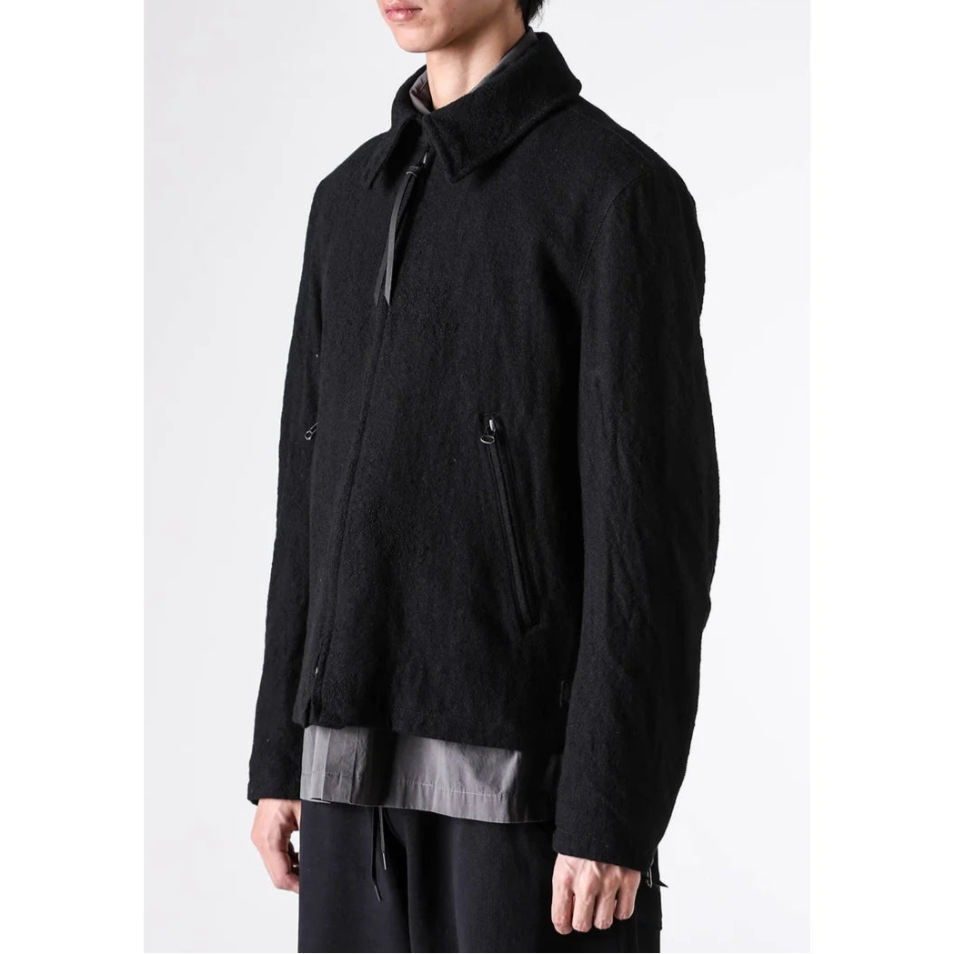 Grey Linen Wool Military Zip-Up Collar Jacket
