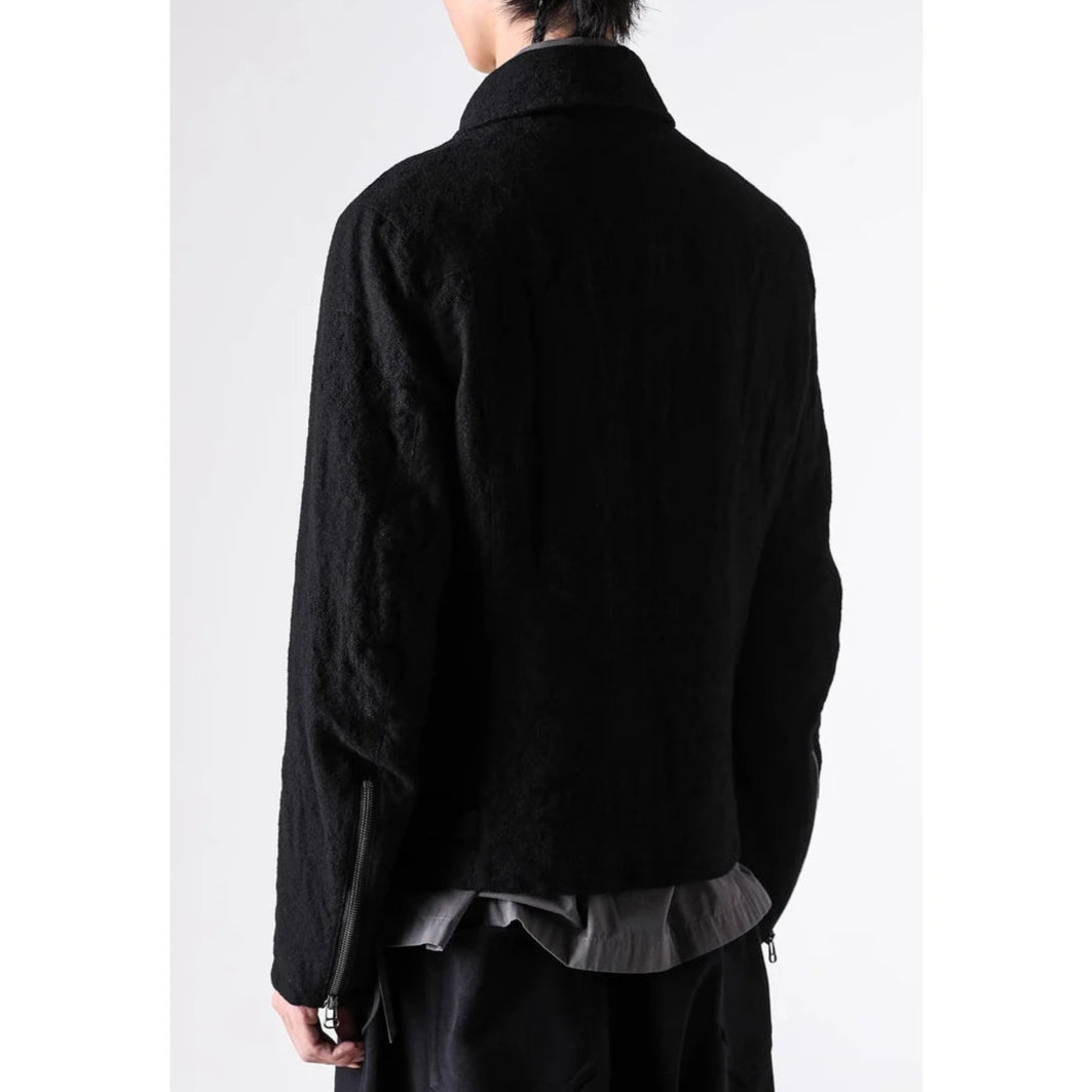 Grey Linen Wool Military Zip-Up Collar Jacket