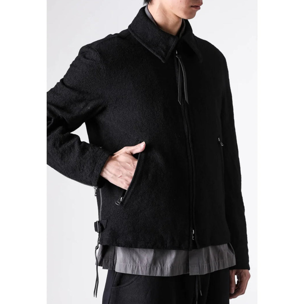 Grey Linen Wool Military Zip-Up Collar Jacket