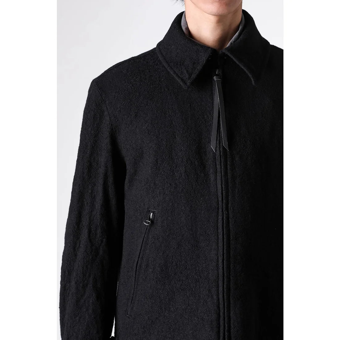 Grey Linen Wool Military Zip-Up Collar Jacket