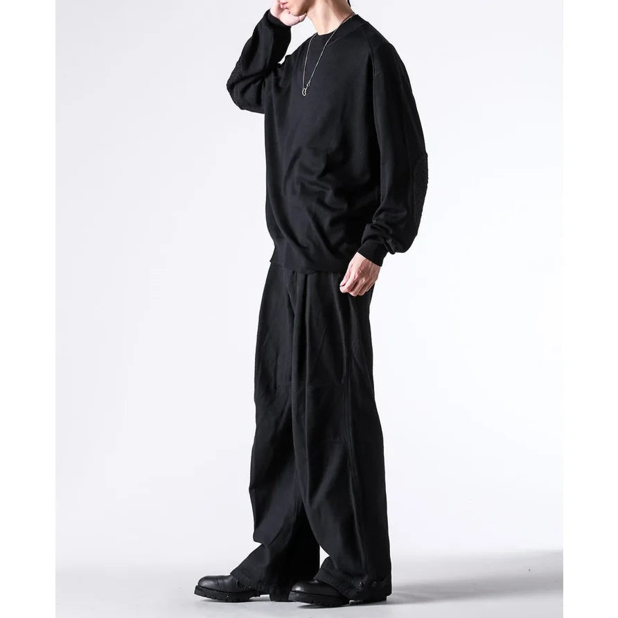 Black Elbow Patch Crewneck Sweater