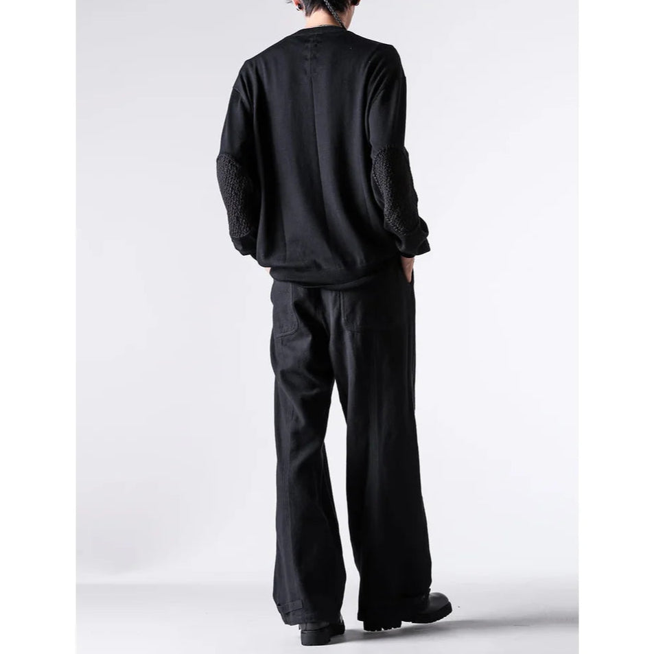 Black Elbow Patch Crewneck Sweater