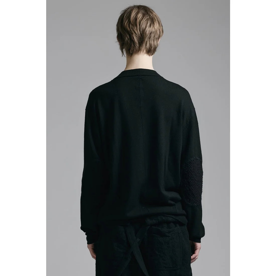 Black Elbow Patch Crewneck Sweater