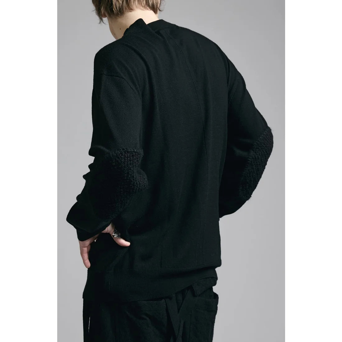 Black Elbow Patch Crewneck Sweater