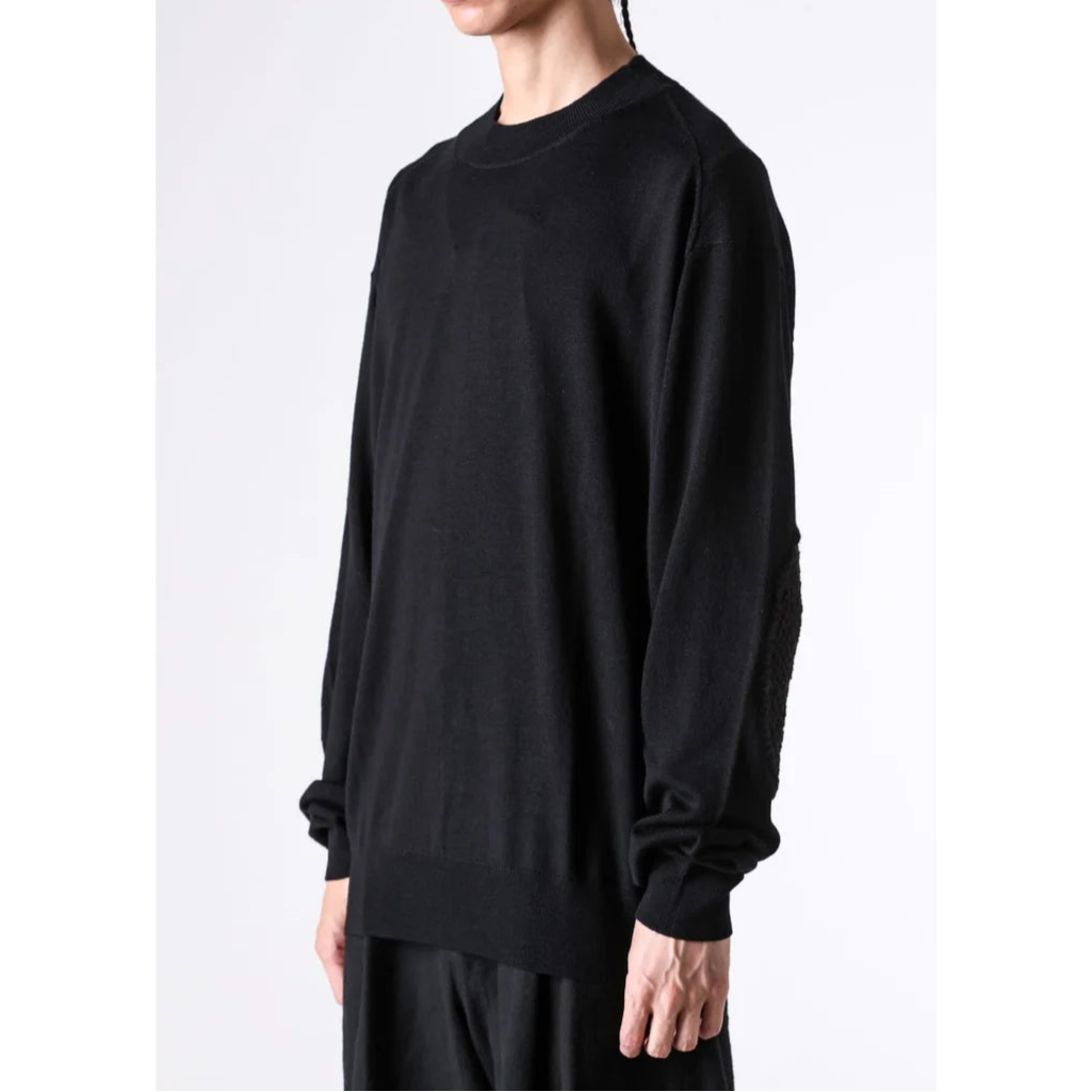 Black Elbow Patch Crewneck Sweater