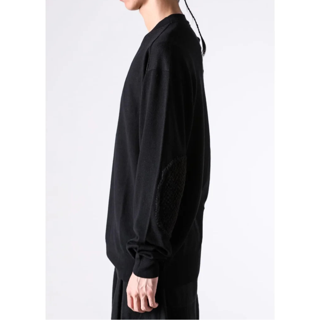 Black Elbow Patch Crewneck Sweater