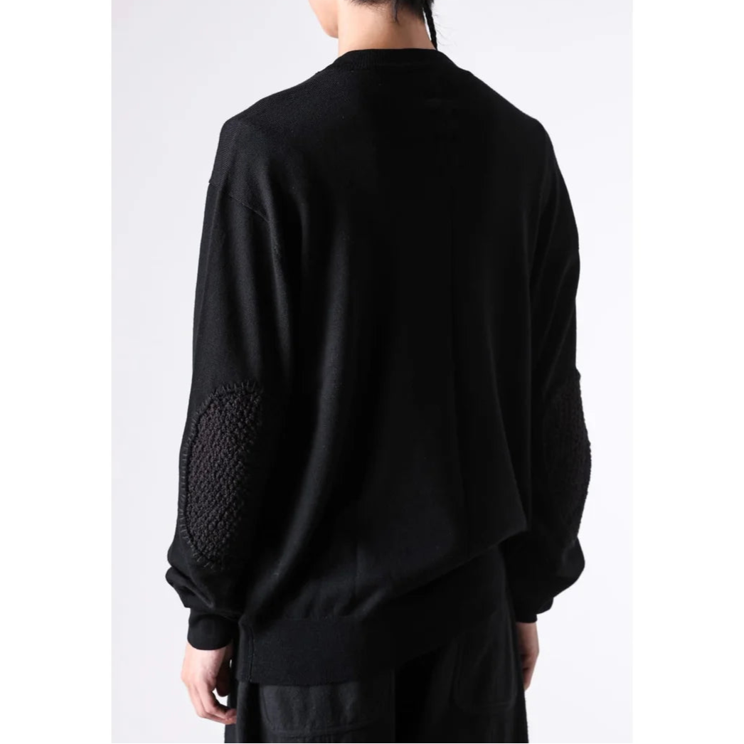 Black Elbow Patch Crewneck Sweater