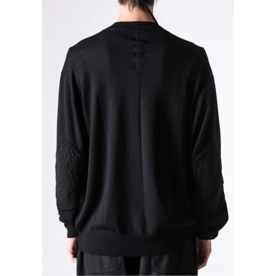 Black Elbow Patch Crewneck Sweater