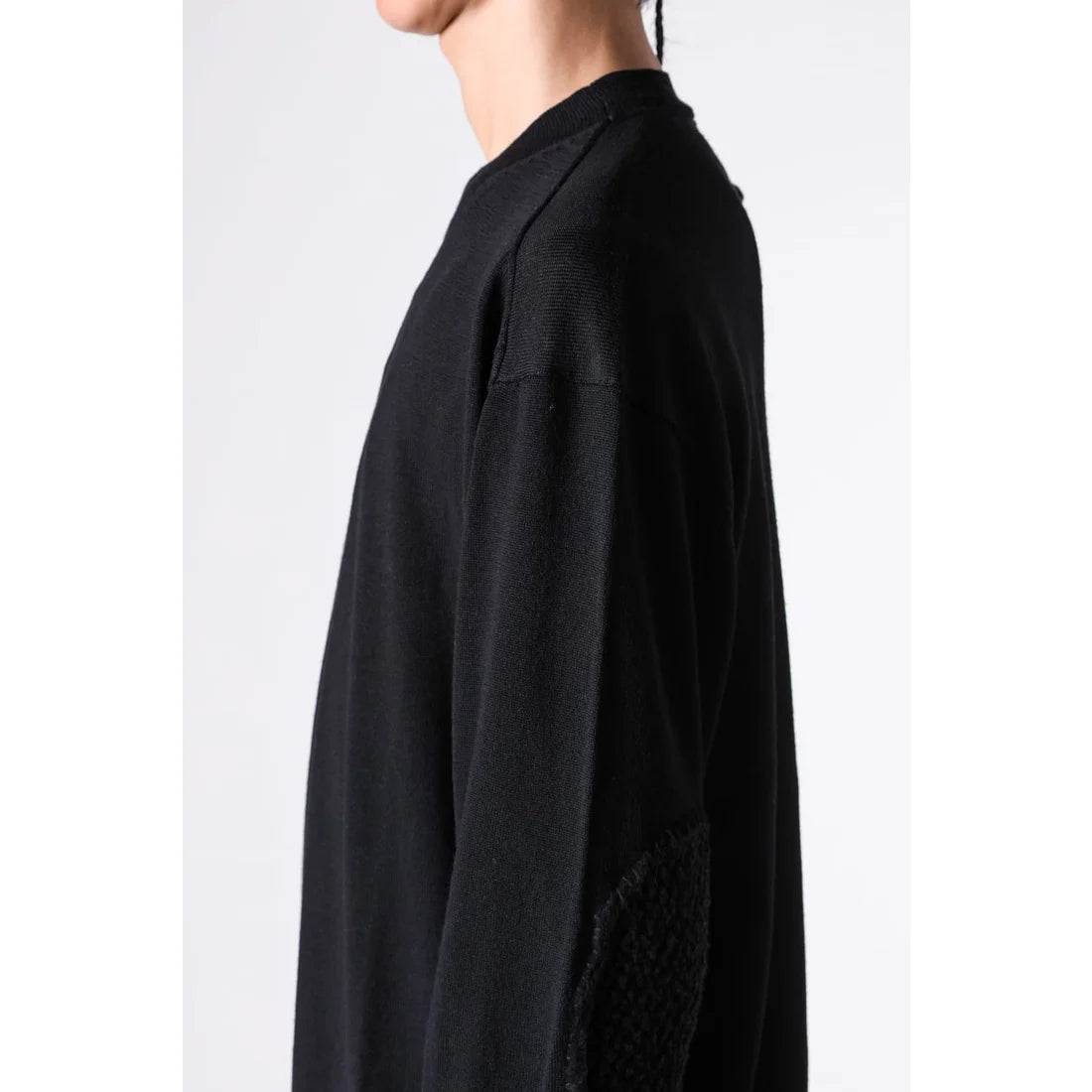 Black Elbow Patch Crewneck Sweater