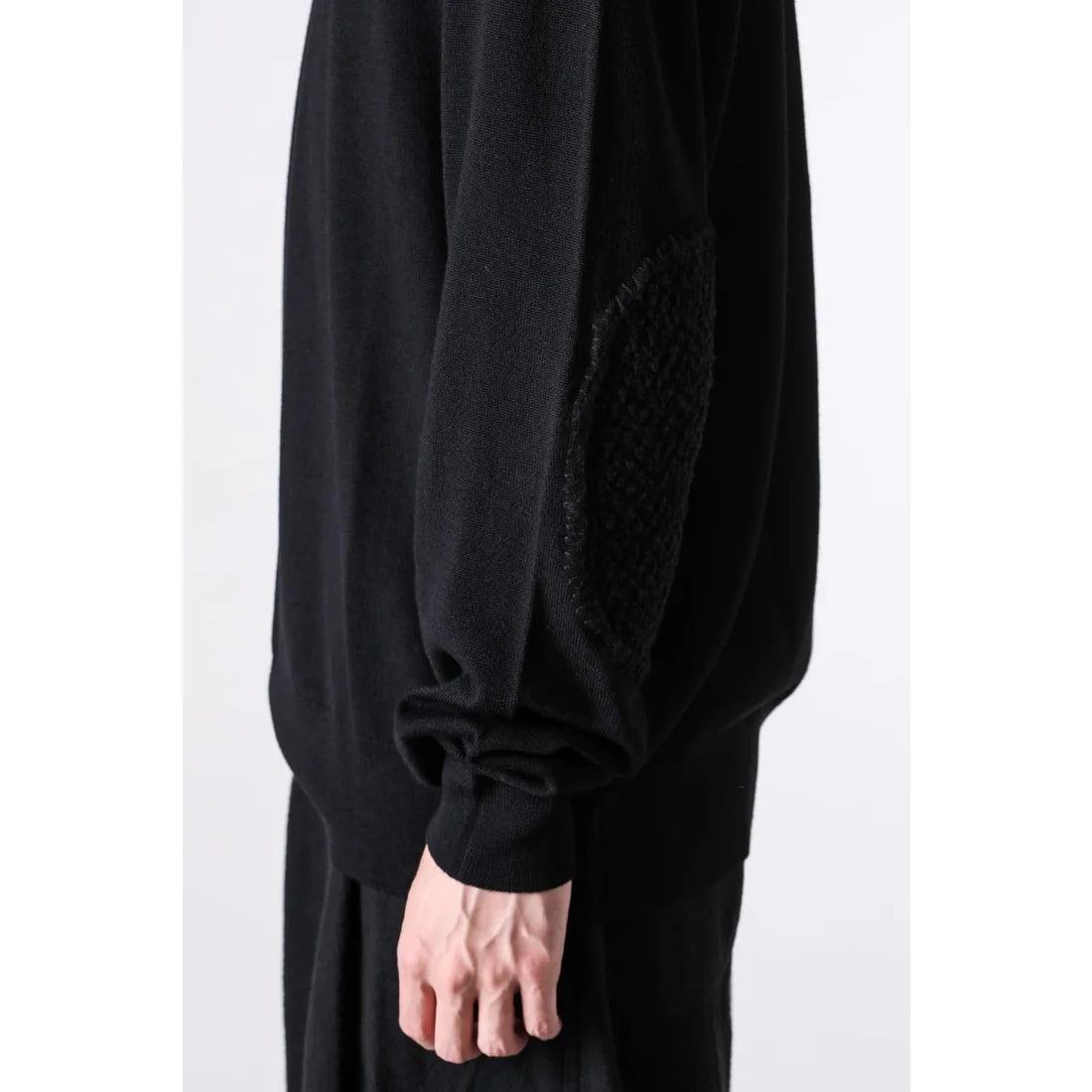 Black Elbow Patch Crewneck Sweater