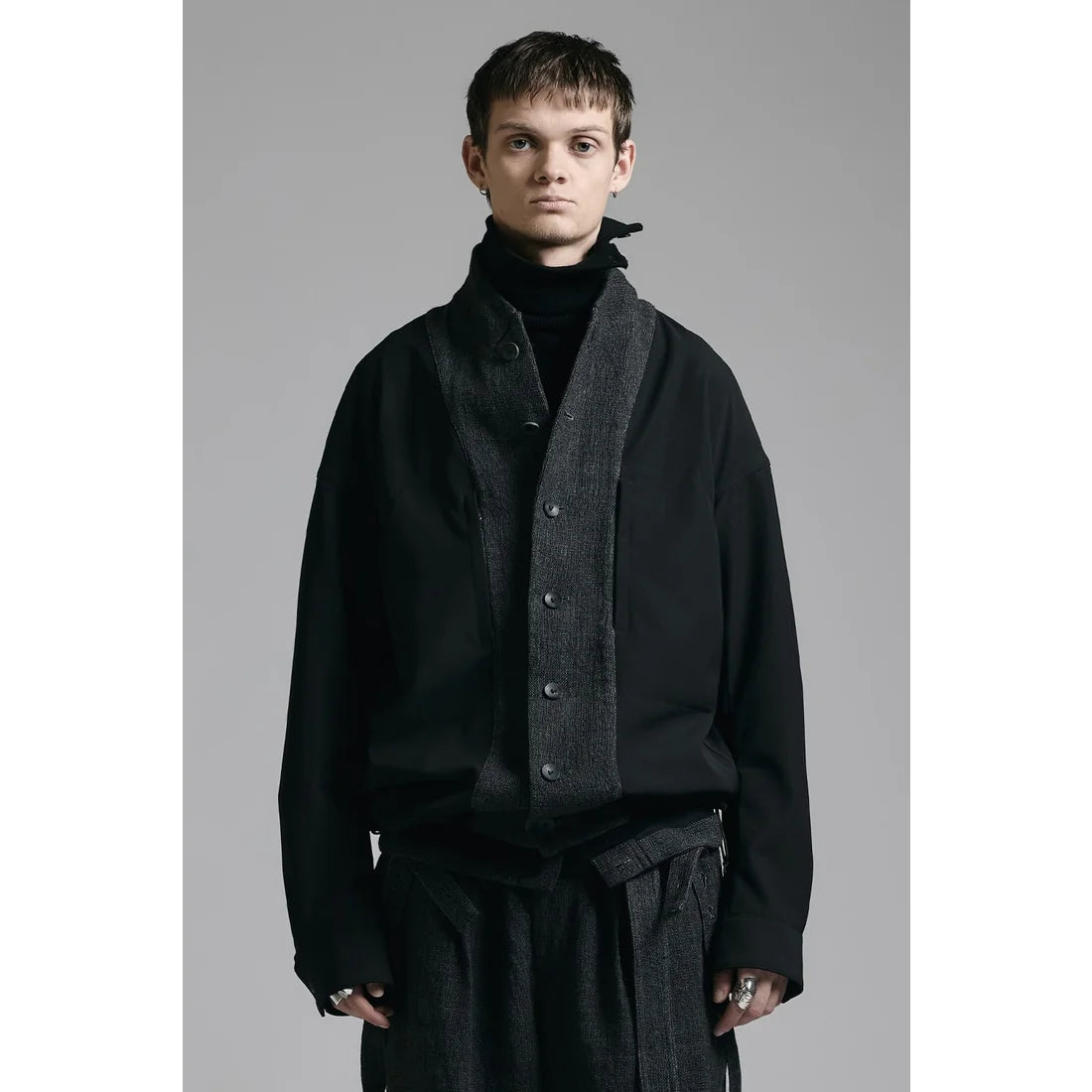 Black Embroidered Twill Double Layered Blazer