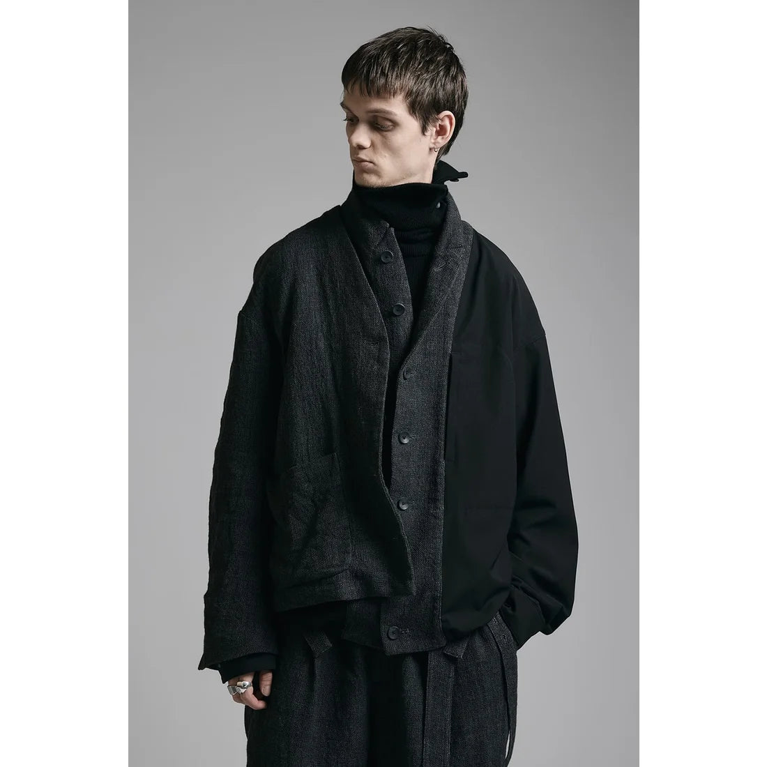 Black Embroidered Twill Double Layered Blazer