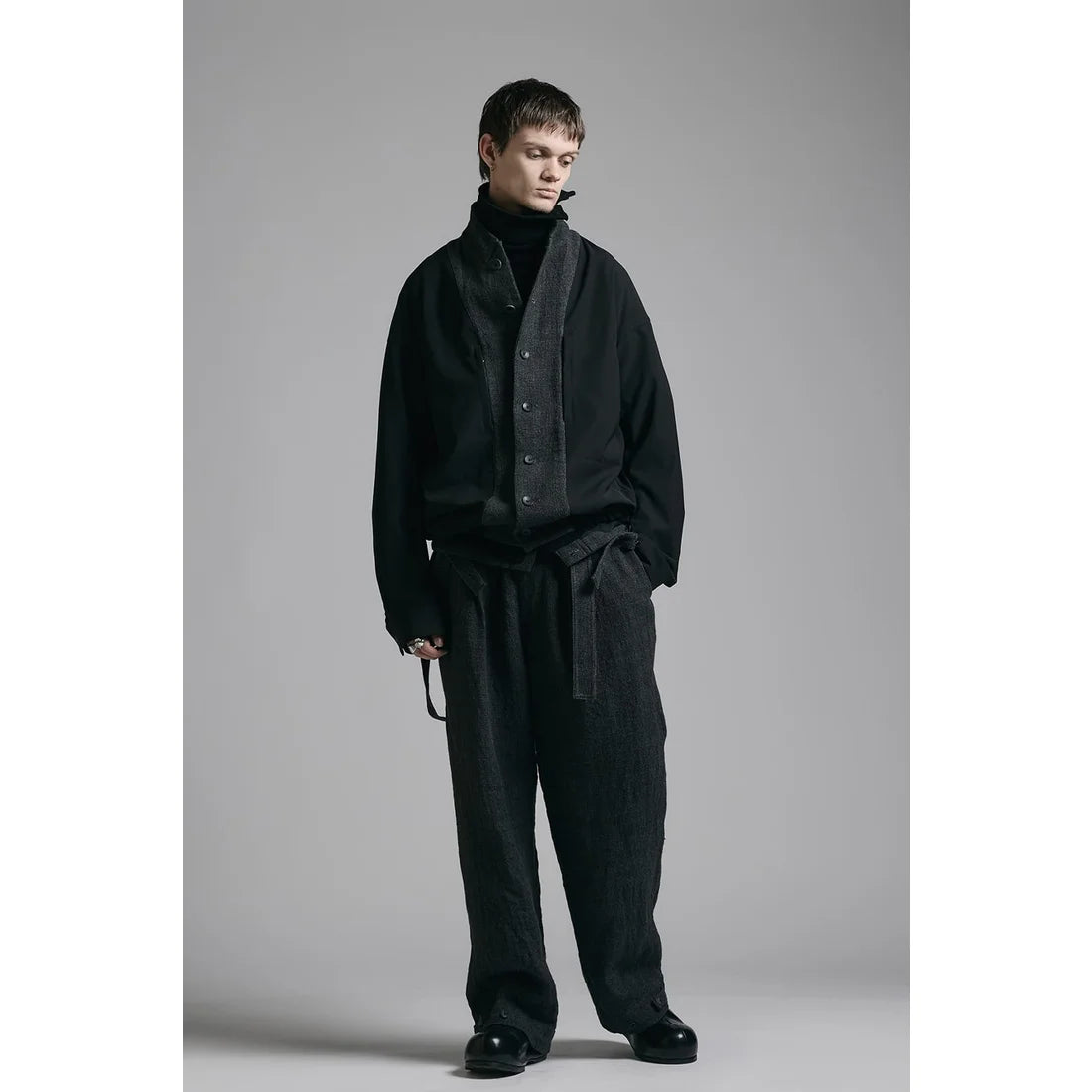 Black Embroidered Twill Double Layered Blazer