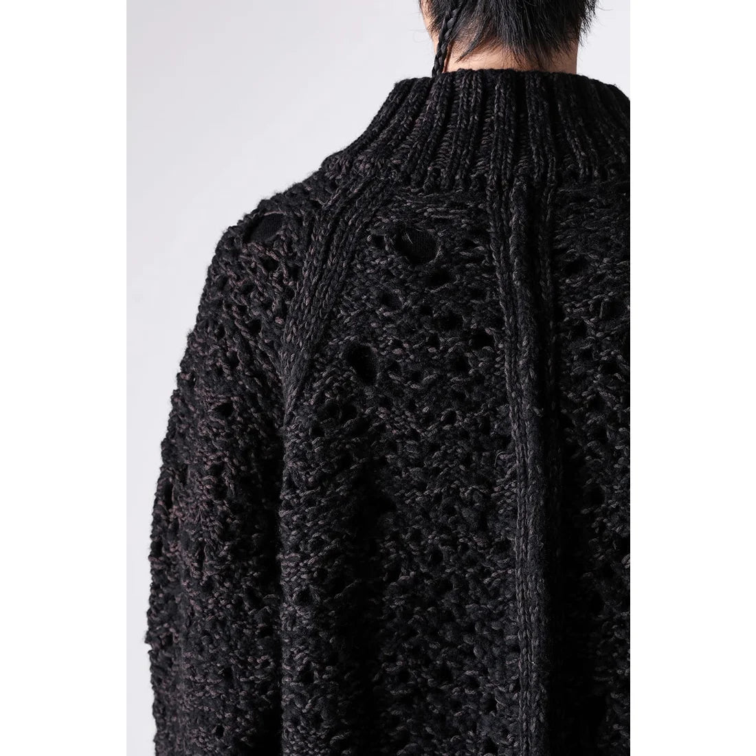 Black Brown Mix Mesh Cotton Wool Zip-Up Sweater