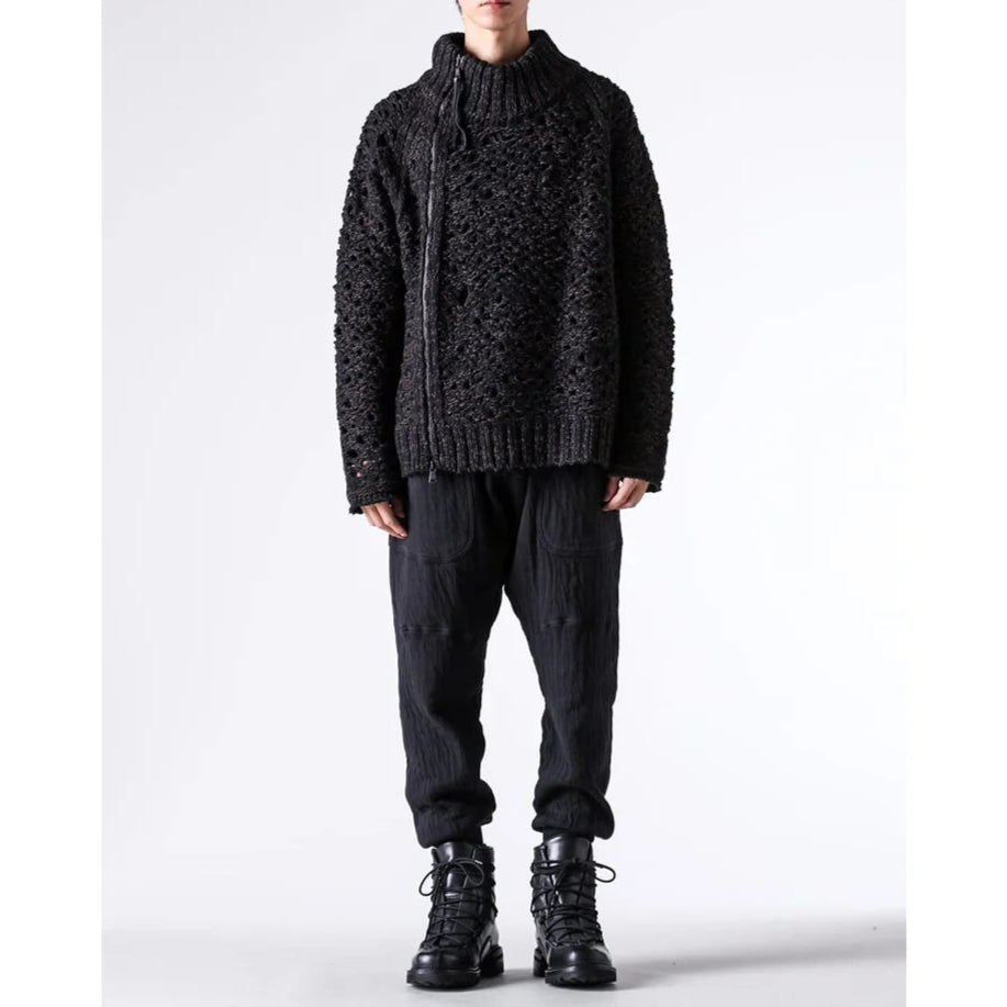 Black Brown Mix Mesh Cotton Wool Zip-Up Sweater