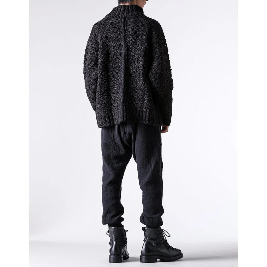 Black Brown Mix Mesh Cotton Wool Zip-Up Sweater